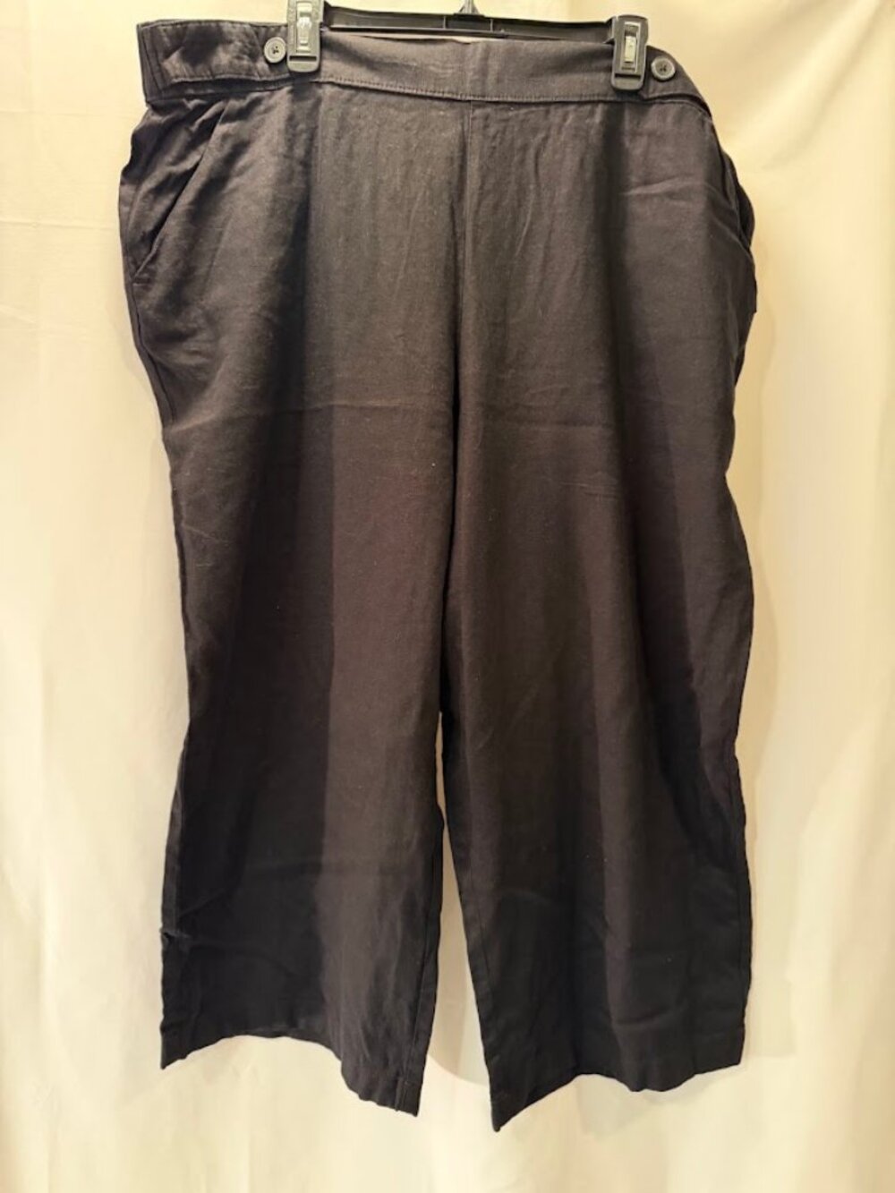 NWT CROFT & BARROW Mid-Rise Crop Linen/Rayon Black Color Pants - 2x